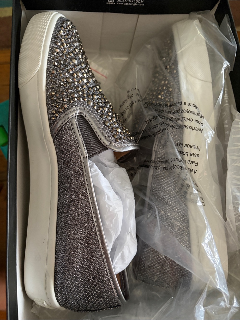 INC International Concepts Pewter Rhinestone Slip-On Sneakers